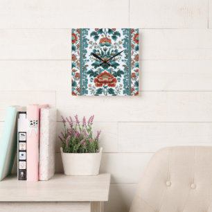 Peony Brocade Square Wall Clock
