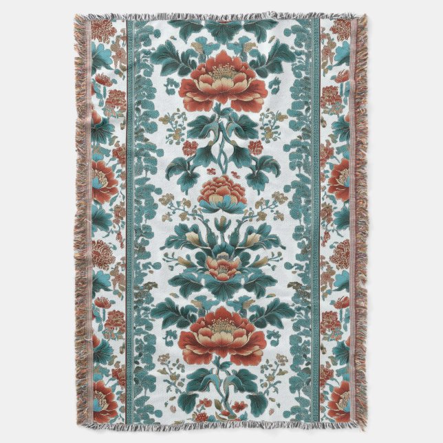 Peony Brocade Throw Blanket (Front Vertical)