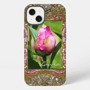 Peony Bud Elegant Floral Monogram   iPhone 13 Case