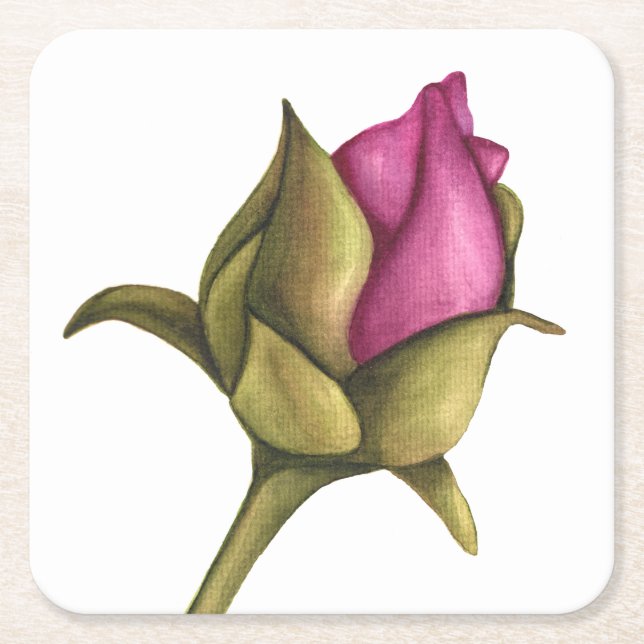 peony bud square paper coaster (Front)