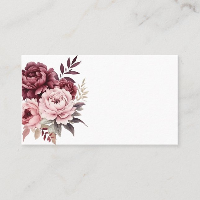 Peony Burgundy Pink Watercolor Floral Wedding Place Card (Front)
