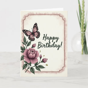 Peony Butterfly Birthday Card