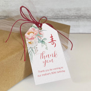 Peony Chinese "Longevity" Birthday Gift Tags
