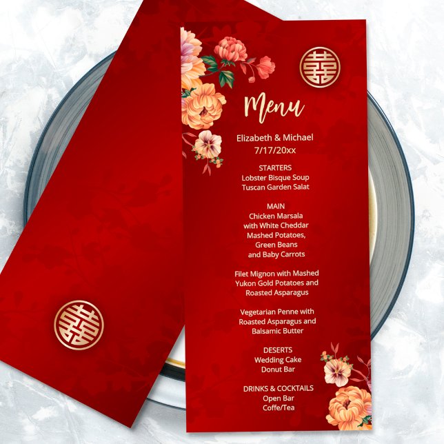 Peony Chinese Wedding Menu Card (Creator Uploaded)