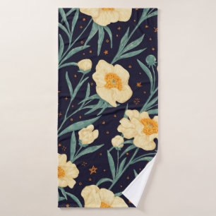 Peony Claire de Lune plants seamless pattern. Hand Bath Towel