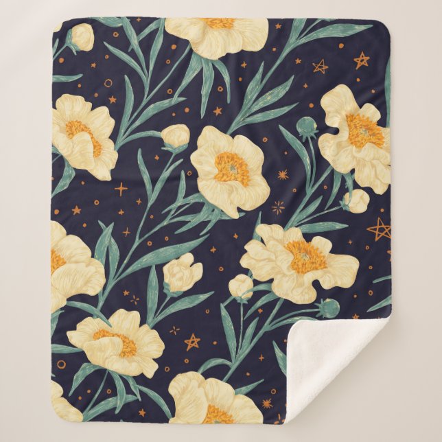 Peony Claire de Lune plants seamless pattern. Hand Sherpa Blanket (Front)