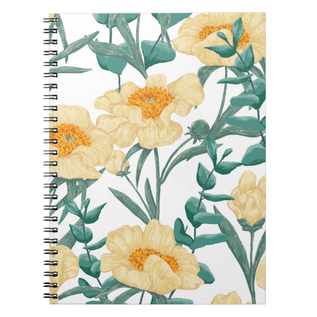 Peony Claire de Lune Plants Seamless Pattern. Notebook (Front)