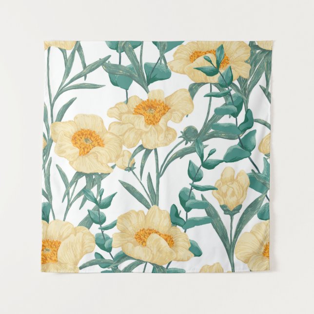 Peony Claire de Lune Plants Seamless Pattern. Tapestry (Front)