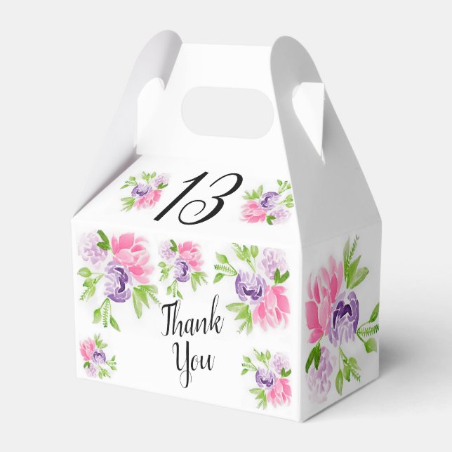 Peony Cluster 13th Birthday Party Favour Box (Front Side)