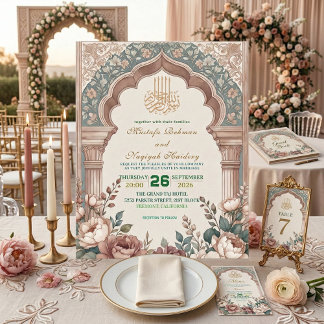Peony Cream Moorish Archway Islamic Wedding Invitation