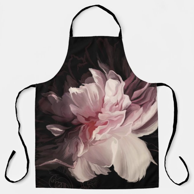 Peony Dark Wall: Painted Flower Design Apron (Front)