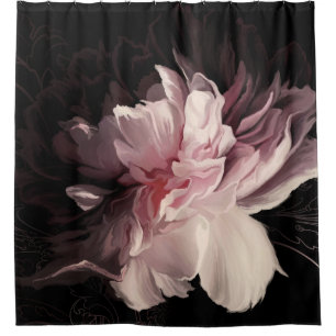 Peony Dark Wall: Painted Flower Design Shower Curtain