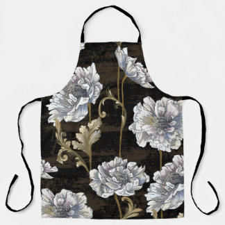 Peony Elegance: Baroque Gold Swirls Apron