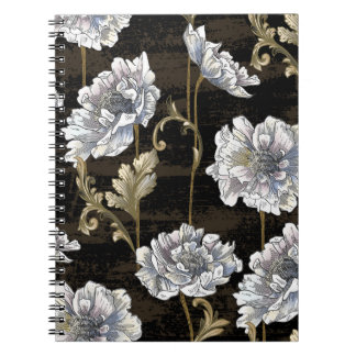 Peony Elegance: Baroque Gold Swirls Notebook