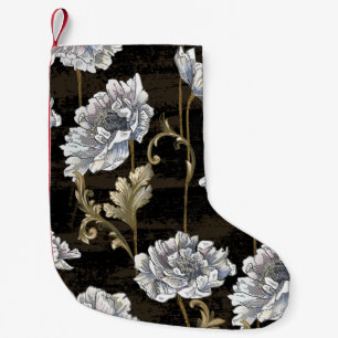 Peony Elegance: Baroque Gold Swirls Small Christmas Stocking