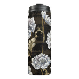 Peony Elegance: Baroque Gold Swirls Thermal Tumbler