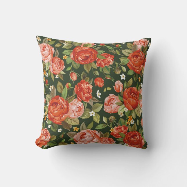 Peony Elegance: Graphic Floral Wallpaper. Cushion (Front)