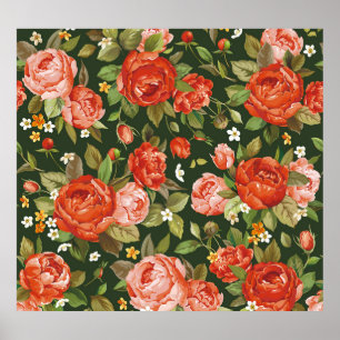 Peony Elegance: Graphic Floral Wallpaper. Poster