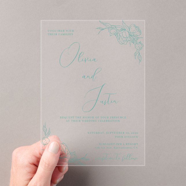 Peony Elegance Wedding Acrylic Invitations (Insitu (Handheld))