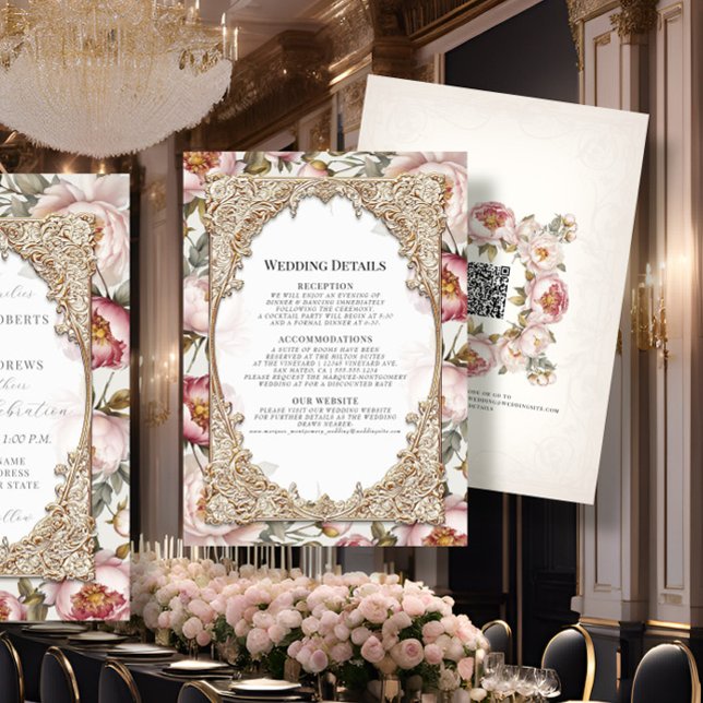 Peony Elegant Floral Gold Pink and Ivory Details Invitation (Creator Uploaded)