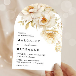 Peony Elegant Ivory Gold Watercolor Floral Wedding Invitation