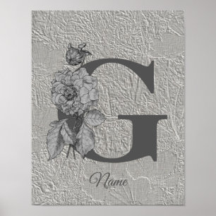 Peony Elegant Monogram Initial G Personalised Poster