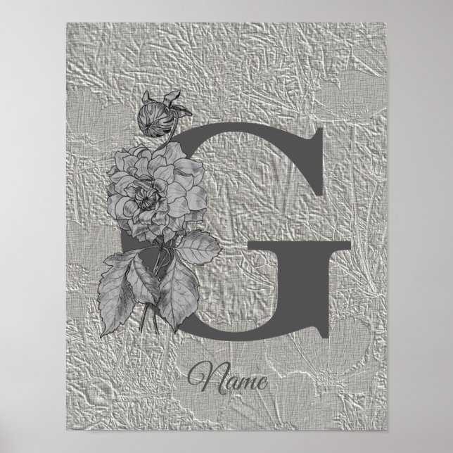 Peony Elegant Monogram Initial G Personalised Poster (Front)
