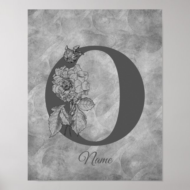 Peony Elegant Monogram Initial O Personalised Poster (Front)
