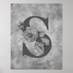 Peony Elegant Monogram Initial S Personalised Poster