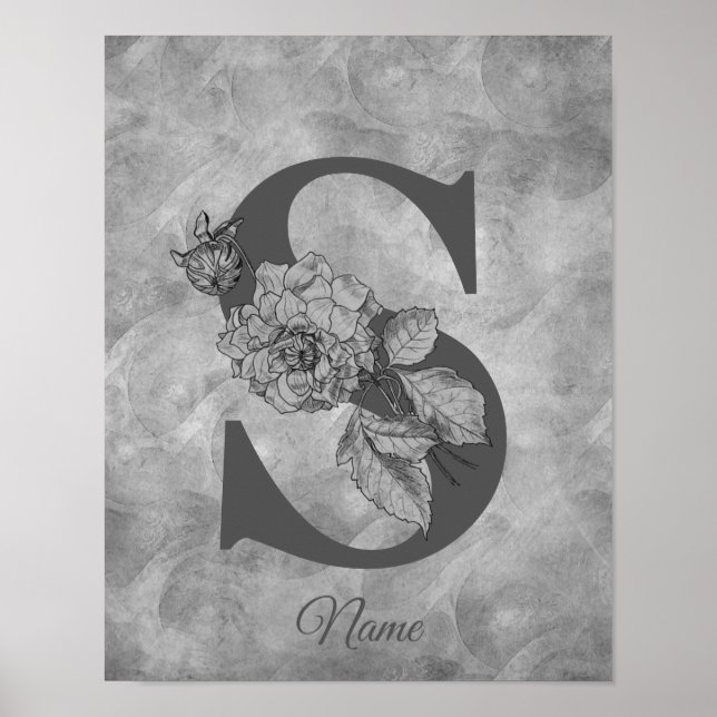 Peony Elegant Monogram Initial S Personalised Poster (Front)