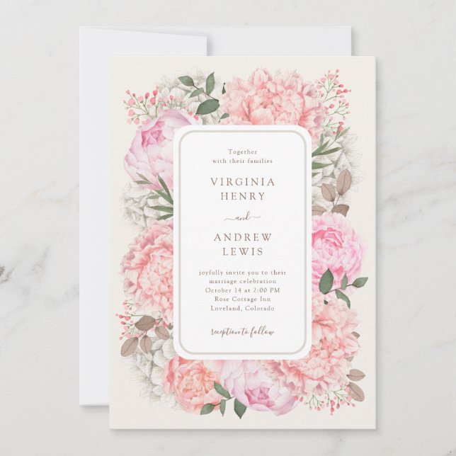 Peony Elegant Wedding Invitation (Front)