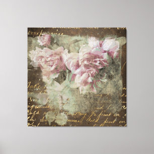 ** Peony Floral AR23 Handwriting Vintage Victorian Canvas Print