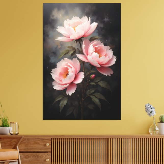 Peony Floral Artwork Canvas Print (Insitu(LivingRoom))