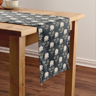 Peony Floral Block Print Vintage Botanical Dark Short Table Runner