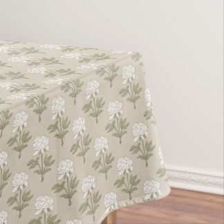 Peony Floral Block Print Vintage Mushroom Beige Tablecloth