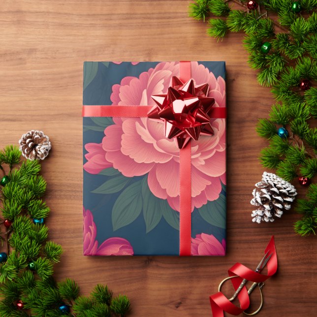 Peony Floral Colourful Personalised Pattern Wrapping Paper (Holiday Gift)