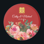 Peony floral double happiness Chinese wedding red  Magnet<br><div class="desc">Realise your dream wedding with an oriental touch! You can customise the design by adding your names and wedding date etc. You are also welcome to reach out to me for any special design which is uniquely for you. Double happiness symbol and red decorations are the must have items for...</div>