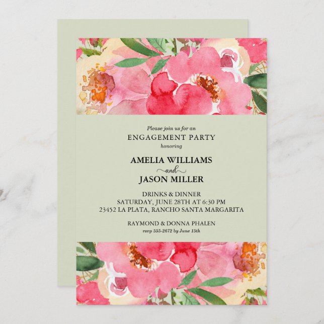 Peony Floral Engagement Party Invitation (Front/Back)
