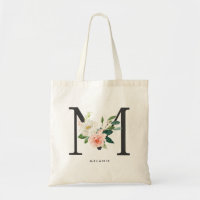 Peony Floral Letter M Black Monogram Bridesmaid
