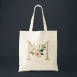 Peony Floral Letter M Gold Monogram Bridesmaid Tote Bag<br><div class="desc">Feminine and elegant floral bridesmaid tote bag featuring watercolor illustrations of flowers,  greenery and faux foil monogram. Personalize by adding a name or short phrase. This letter M floral monogram canvas bag will be perfect as a personalized gift for weddings,  birthdays and so much more.</div>