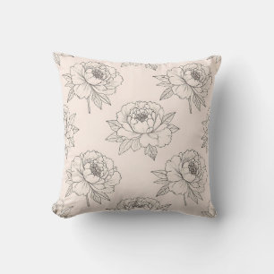 Peony Floral Line Art Pattern Soft Cushion