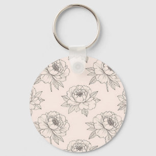 Peony Floral Line Art Pattern Soft Key Ring