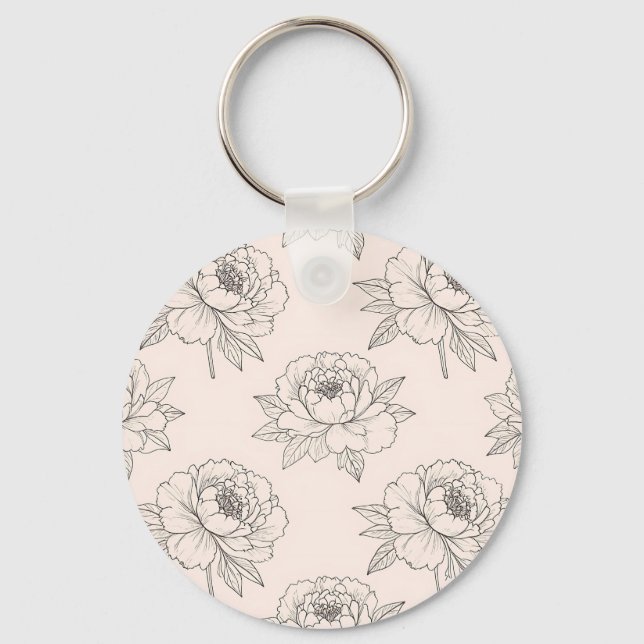 Peony Floral Line Art Pattern Soft Key Ring (Front)