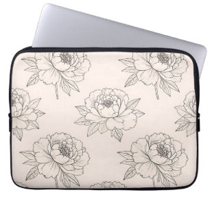 Peony Floral Line Art Pattern Soft Laptop Sleeve