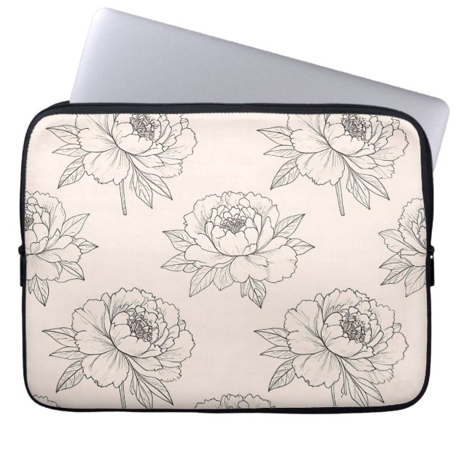 Peony Floral Line Art Pattern Soft Laptop Sleeve (Front)