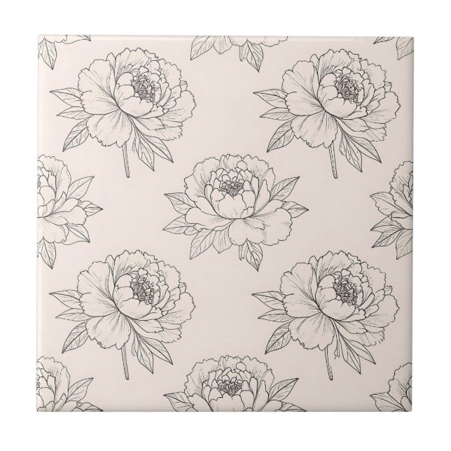 Peony Floral Line Art Pattern Soft Tile (Front)