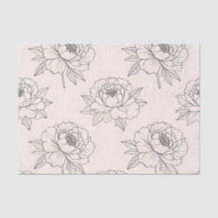 Peony Floral Line Art Pattern Soft Tissue Paper