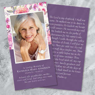 Peony Floral Memorial Prayer Bookmark