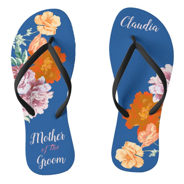 Peony Floral Mother of the Groom Blue Wedding  Jandals (Footbed)
