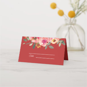 Peony floral red double happiness Chinese wedding Place Card